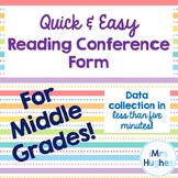 Reading Conference Form for Middle Grades