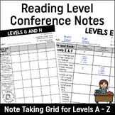 Reading Conference Notes - Note Taking Grid for Levels A - Z