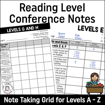 Preview of Reading Conference Notes - Note Taking Grid for Levels A - Z