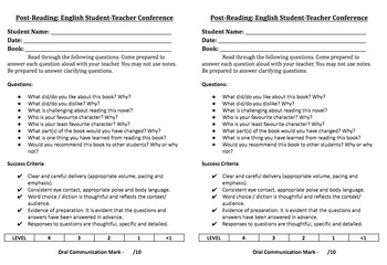 Preview of Reading Conference Rubric