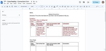 Preview of Reading Connections Graphic Organizer Text-to-self, Text-to-World, Text-to-Text 