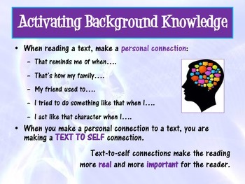 Preview of Reading Connections Powerpoint - Text to World / Self / Text
