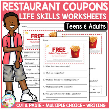 Preview of Life Skills: Reading Restaurant Coupons Worksheets - Special Education