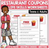 Life Skills: Reading Restaurant Coupons Worksheets - Speci