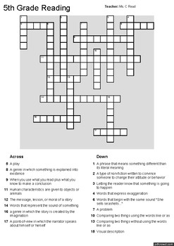 Reading Crossword Puzzle by Ms C Read | Teachers Pay Teachers