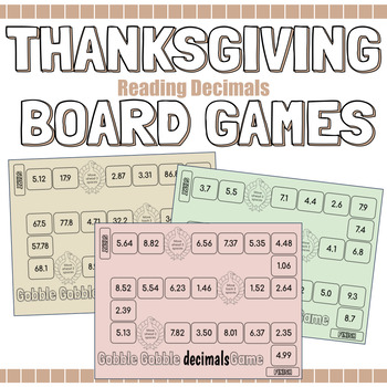 Preview of Reading Decimals: Thanksgiving Board Game {tenths, hundredths, & thousandths}