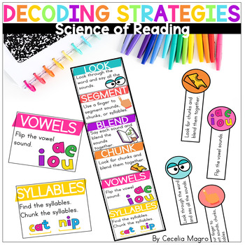 Preview of Reading Decoding Strategies Posters Bookmark Sticks Science of Reading Aligned