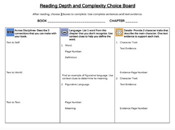 Preview of Reading Depth & Complexity Choice Board