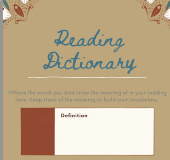Preview of Reading Dictionary - Bookmark