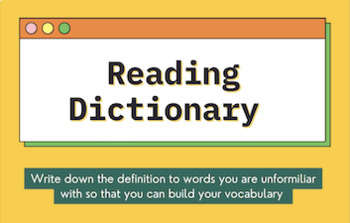 Preview of Reading Dictionary - Bookmark