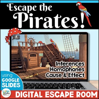 Preview of Cause & Effect, Making Inferences & Homophones Digital Escape Room Activity