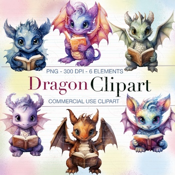 Preview of Reading Dragons Clipart Pack: Engage & Inspire With Magical Fun! (PNG)