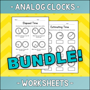 Preview of Reading & Drawing & Telling Time - Analog Clocks Worksheets BUNDLE