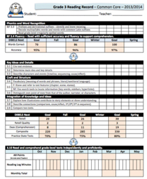 Preview of Reading ELA Record Common Core - Grade 3