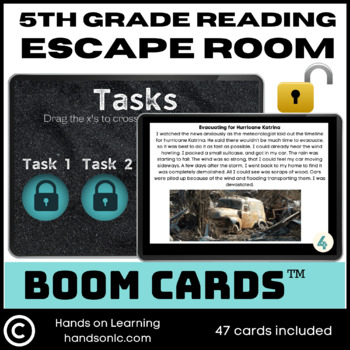 Preview of Reading Escape Room Boom Cards for Fifth Grade