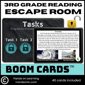 Preview of Reading Escape Room Boom Cards for Third Grade