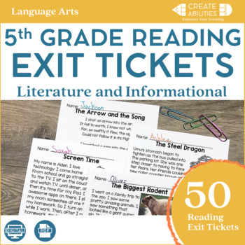 Preview of Reading Exit Tickets 5th Grade PRINT AND DIGITAL | Reading Passages