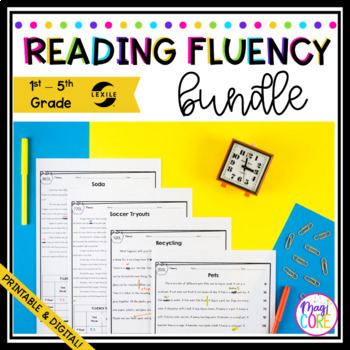 Preview of Reading Fluency Bundle Lexile Leveled Passages & Progress Monitoring Practice
