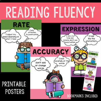 Preview of Reading Fluency | Cute Kids | Posters | Bookmarks | Bulletin Board |