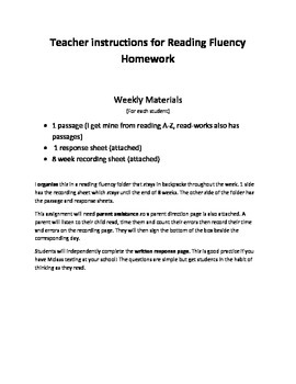 Preview of Reading Fluency Homework