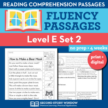 Preview of Reading Fluency Homework Level E Set 2 - Reading Comprehension Passages +Digital
