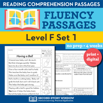 Preview of Reading Fluency Homework Level F Set 1 - Reading Comprehension Passages +Digital