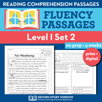 Preview of Reading Fluency Homework Level I Set 2 - Reading Comprehension Passages +Digital
