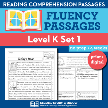 Preview of Reading Fluency Homework Level K Set 1 - Reading Comprehension Passages +Digital