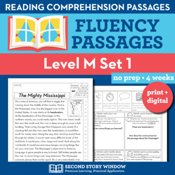 Preview of Reading Fluency Homework Level M Set 1 - Reading Comprehension Passages +Digital