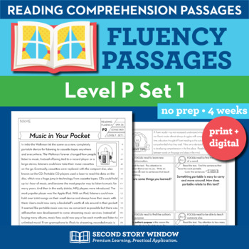Preview of Reading Fluency Homework Level P Set 1 - Reading Comprehension Passages +Digital