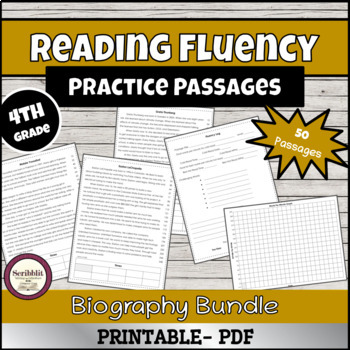 Preview of Reading Fluency Passage Bundle: 50 4th Grade Level Biographies (1 year)