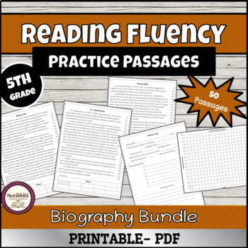 Preview of Reading Fluency Passage Bundle: 50 5th Grade Level Biographies (1 year)