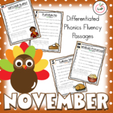 November Reading Fluency Passages for Morning Work & Thank
