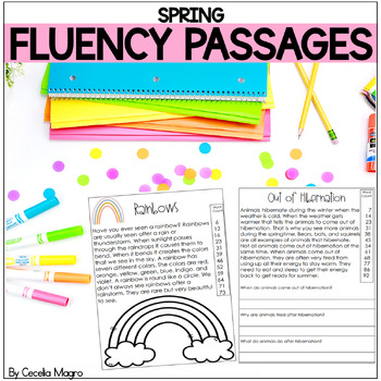 Preview of Reading Fluency Passages Spring No Prep Digital and Printable