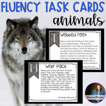 Preview of Reading Fluency Passages and Comprehension Questions | Animals | Task Cards