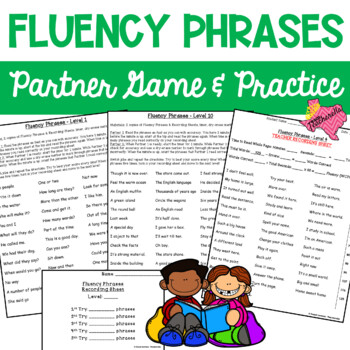 Preview of Reading Fluency Phrases Partner Game & Practice (390 Fry Phrases)