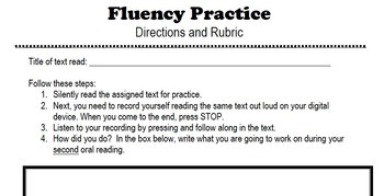 Preview of Reading Fluency Practice and Rubric