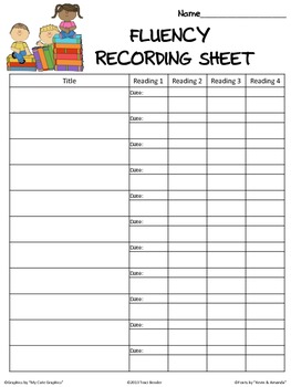  Reading Fluency Recording Sheet by Traci Bender - The 