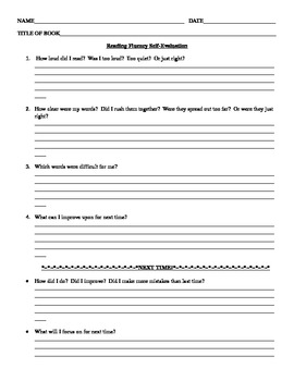Preview of Reading Fluency Self Evaluation Form