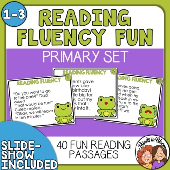 Preview of Reading Fluency Task Cards - Set 1 Primary - Fun Read Aloud Passages