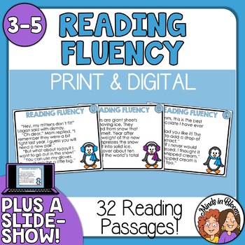 Preview of Reading Fluency Task Cards - for Winter - Fun Read Aloud Passages for the Class!