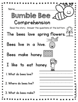 Spring Reading Passages with Comprehension Questions for Kindergarten - MAY