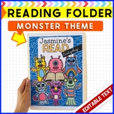 Reading Folder Front Cover and inserts Monster Theme EDITABLE