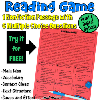Preview of Reading Game: FREE Test Prep Passage in Print and Digital with TpT Easel