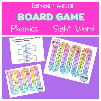 Preview of Reading Game Phonics Sight Word fluency Editable Autofill board game