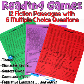 Preview of Reading Games: 12 Fiction Passages with Comprehension Questions Print and Easel