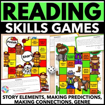 Preview of Reading Center Games Comprehension Strategies: Genre, Story Elements, Prediction