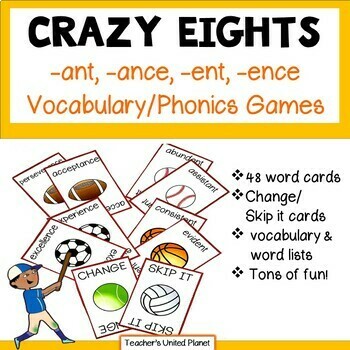 Preview of Suffixes - Phonics/Vocabulary/Reading Games/ESL -ANT, -ANCE, -ENT, & -ENCE Words