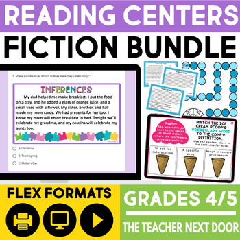 Preview of Reading Centers Fiction Bundle 4th & 5th Grades - Reading Games & Activities