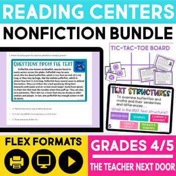 Preview of Reading Centers Nonfiction Bundle 4th & 5th Grades- Reading Games & Activities